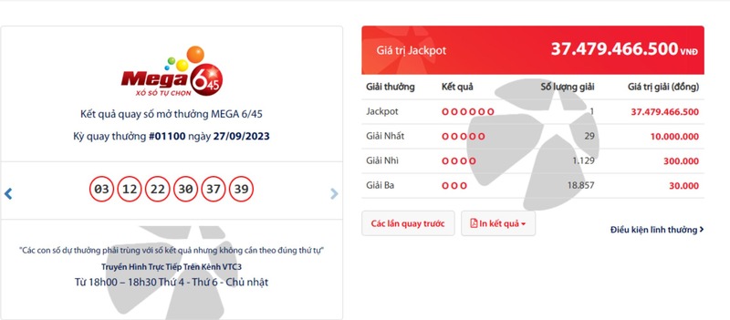 Thể lệ đánh đơn Mega 6/45 - cách chơi và cơ cấu giải thưởng